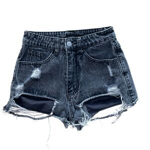 SHEIN Black Distressed Short Shorts Jean Shorts